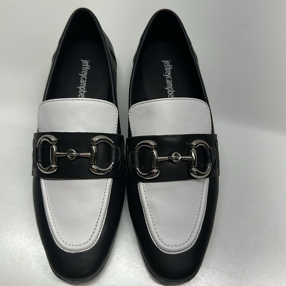 Jeffrey Campbell Loafers Velviteen Bit Leather Flat Shoes Leather Black White 7 - Picture 3 of 11